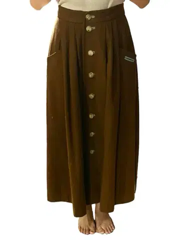 Resi Hammerer 80s 울 플레어 롱 스커트 브라운