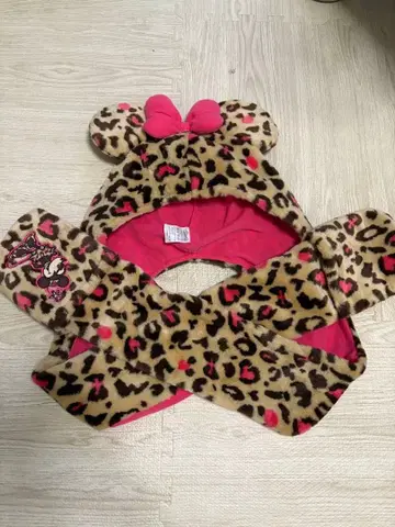 미니 마우스 레오파드 무늬 후드 부착 스카프 머플러 캡