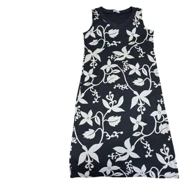 [ SPORTIF ] 블랙 베이스 x 흰 꽃 패턴 슬리브리스 원피스 M