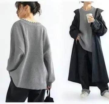 antiqua 펄 장식 니트 그레이