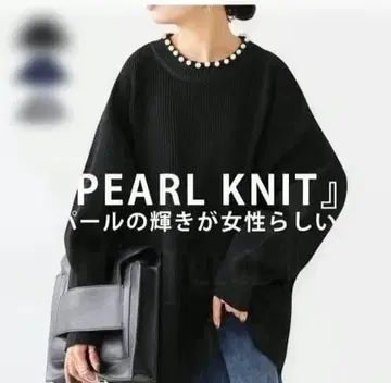 antiqua 펄 장식 니트 블랙