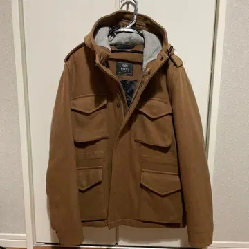 후드 부착 브라운 울 코트