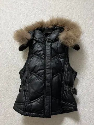 토네이도 마트팜 올 가죽 다운 베스트 /40 블랙 천연 가죽 퍼