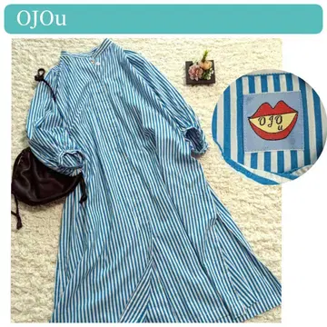 [ OJOU ] 오조 스트라이프 셔츠 원피스 7부 소매 밴드 카라 M