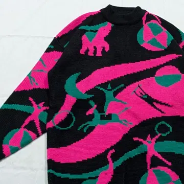 코끼리 서커스 패턴 스웨터 레트로 패턴 사이키델릭 화려한 오버 사이즈