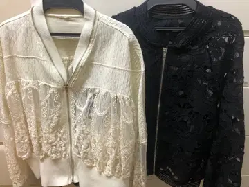 [ Lumier ] 레이스 소재 집업 자켓 세트