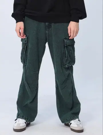 JUNGLE STORM 빈티지 오버다이 컬러 데님 카고 팬츠