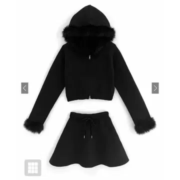 GRL 퍼 후드티 x 플레어 스커트 니트 셋업 an1481