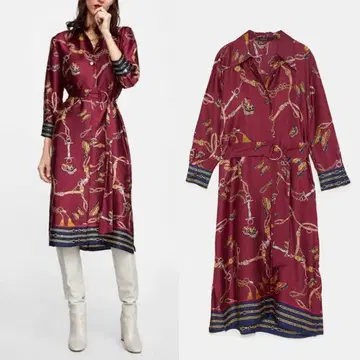 [ ZARA ] 버터플라이 체인 원피스 벨트 블라우스 슬릿 와인