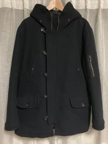 ikka 울 충전솜 후드 부착 코트 남성용 네이비 XL