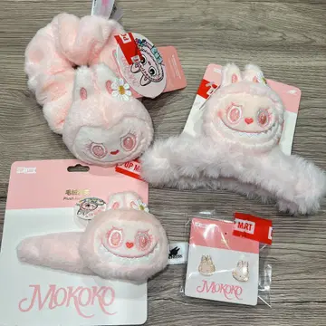 POPLAND 한정판 모코코 스크런치 헤어 클립 귀걸이 핑 4개 세트