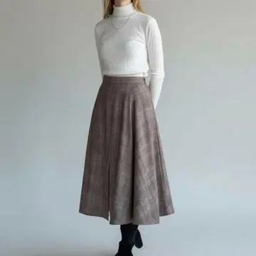 IENA 이에나 체크 플레어 스커트 38 일본제 울 혼방