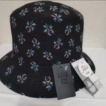 새상품 안나수이 울 혼방 꽃무늬 버킷햇 블랙