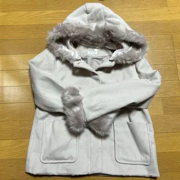 퍼 달린 후드 더플 코트 옅은 핑크