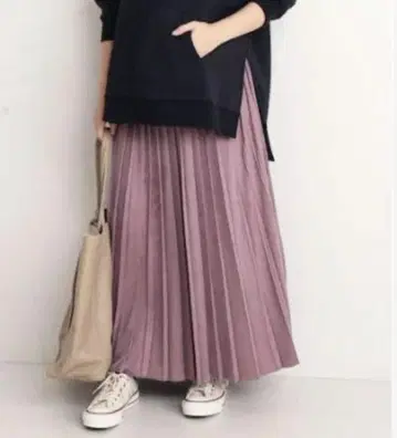 [슬로브 이에나] 스웨이드 플리츠 롱 스커트 (퍼플/38)