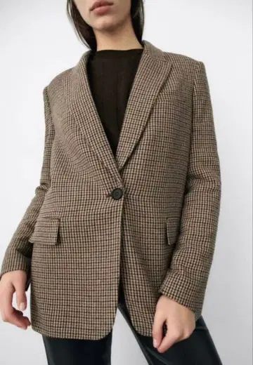 [새상품급] ZARA 테일러드 자켓 브라운 계열 체크 무늬
