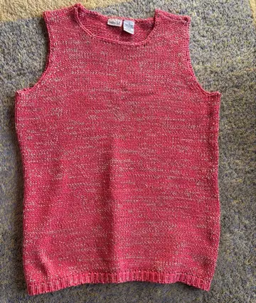 빈티지 구제 의류 니트 베스트 슬리브리스 스웨터 M 사이즈 코랄 핑크