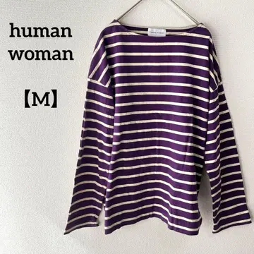 휴먼 우먼 [ M ] 보라색과 화이트 스트라이프 긴팔 캐주얼 코튼 100