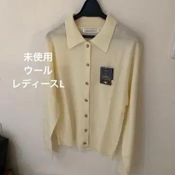 미사용 폴로 옷깃 아이보리 울 긴팔 가디건 니트 스웨터