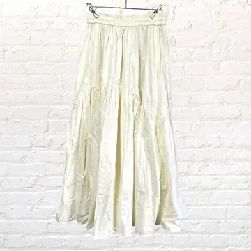 10915 프리크 스토어 롱 플레어 스커트 아이보리 허리밴딩 워셔블