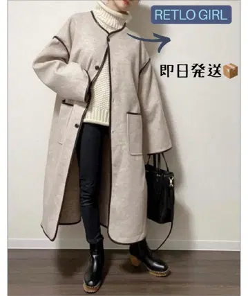 [ RETLO GIRL ] 파이핑 코트 롱 코트 성숙/러블리