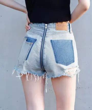 [ 새상품급 ] spiralgirl 풀 집업 데님 숏팬츠 블루 S