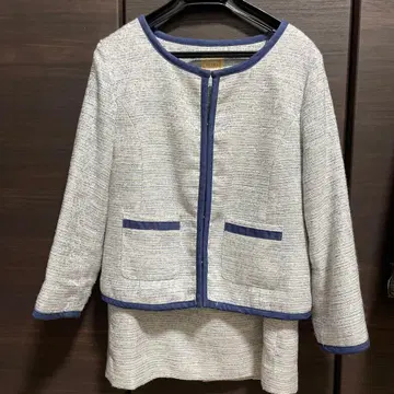 BEAMS 트위드 노카라 자켓 셋업