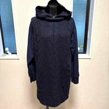 새상품급 픽시 하트 네이비 후드 부착 케이블 니트 후드티 L 튜닉