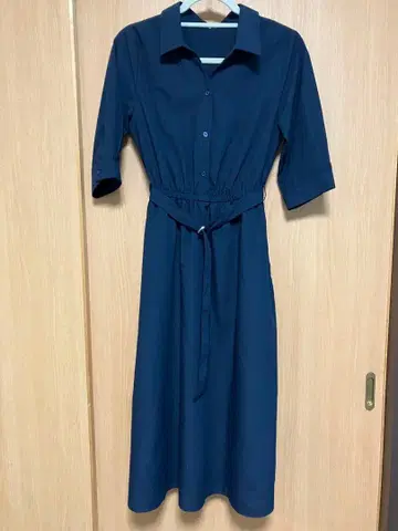 네이비 셔츠 원피스 7부 소매