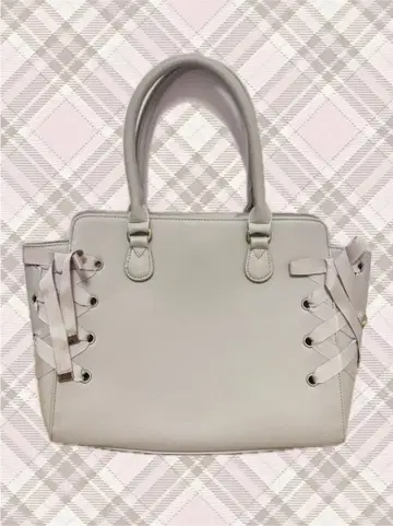 리본 포함 그레이 합성 피혁 토트백