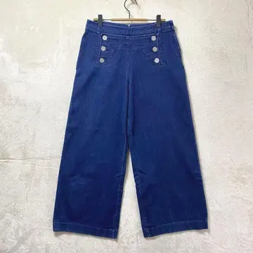 해시 애쉬/와이드 데님 팬츠/3/스트레치 옆 지퍼 장식 버튼