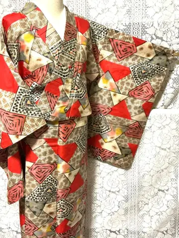 [ 앤티크 레어 ] 메이센 기모노 순수 실크 안감에 상당한 데미지 있음