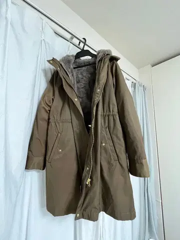 grove 후드 부착 올리브 모즈 코트