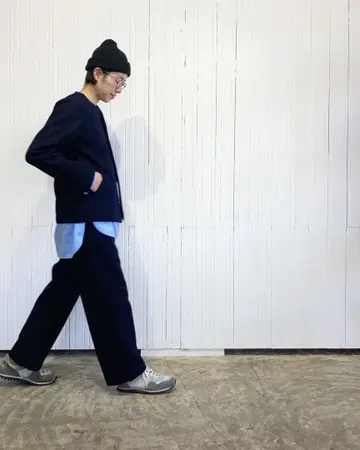 고쉬 밀리터리 멜톤 노카라 자켓 네이비