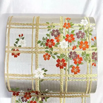 후쿠로 오비 당직 격자 꽃 무늬 금실 은실 기모노 오비 033k