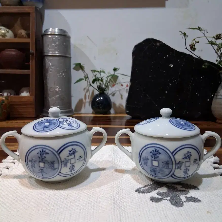 Wood-fired kiln Han Qing Gujo Gwangjo Cheonghwa white porcelain tea caddy 2 pieces