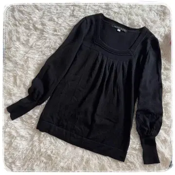 [ 미쉘클랑 ] 스퀘어넥 퍼프 슬리브 긴팔 니트 / 블랙 38