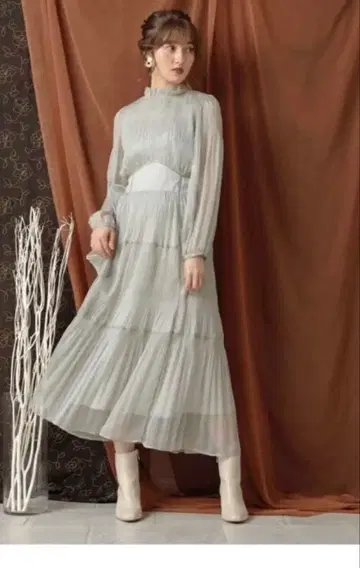 Noela 배색 플리츠 원피스 S 그린