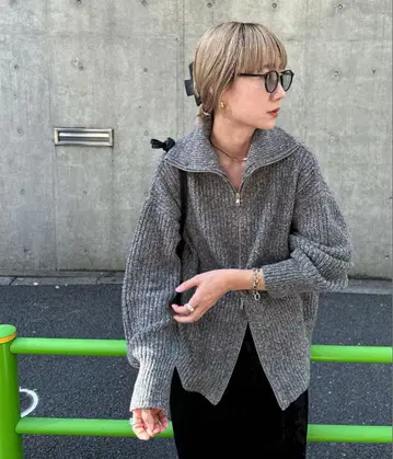 feepur 핸드워셔블 멜란지 하찌 지퍼 가디건