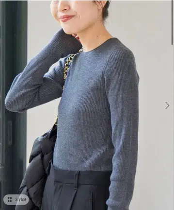 스픽앤스팬 워셔블 크루넥 리브 니트 그레이