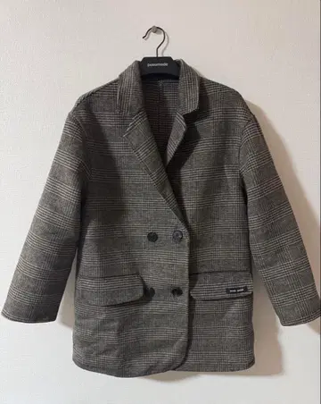 울 100% 그레이 계열 체크 테일러 미들 자켓 수트 코트