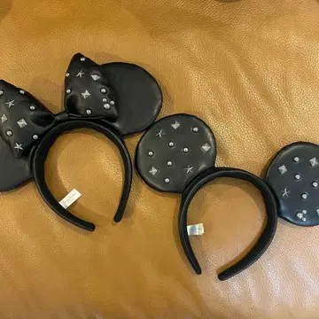 스터드 장식 블랙 미키 귀 머리띠