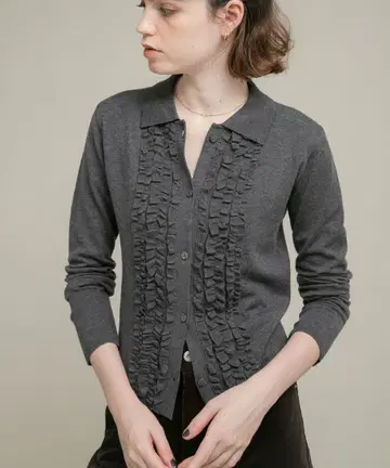 [택 포함 새상품] 어반 리서치 실크 혼방 프릴 니트 셔츠 그레이