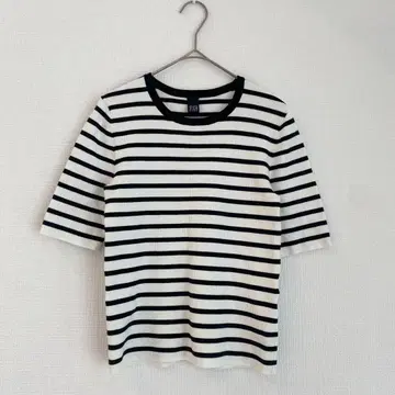 보더 무늬 반팔 썸머 리브 니트 S T셔츠 크루넥 크롭 기장 a736