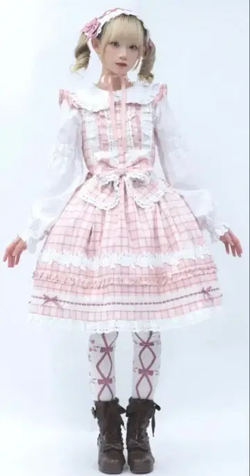 axes femme Chalmiere 타탄 체크 점프 스커트 (핑크)