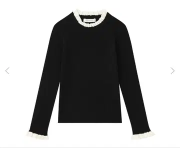 M-PREMIER 바이컬러 프릴 디자인 리브 니트 스웨터 풀오버