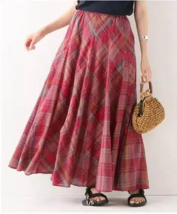 코튼 보일 마드라스 체크 스커트 핑크 프리 사이즈