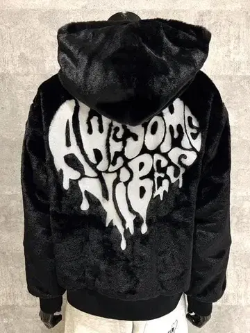 하트 자수 보아 블루종 블랙 M 빅 실루엣 아메카지 자수 오샤레