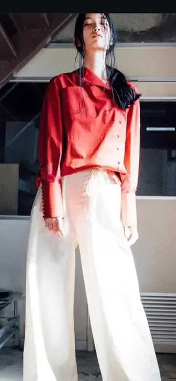 후루타 Furuta 2017F/W 리버 레이스 x 브로드 블라우스 빨간색