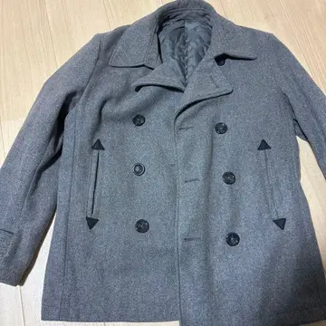 2종류 울 혼방 더블 브레스트 피 코트 그레이